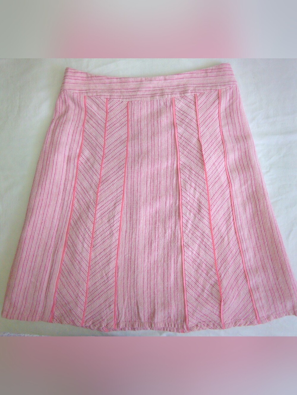 Vintage XS Y2K Pink Stripe A Line High Rise Linen Blend Skirt
